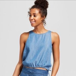 XL Chambray Universal Thread Light Blue Sleeveless Drawstring Top
